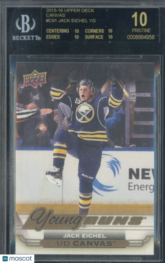 2015-16 Upper Deck Canvas Jack Eichel #C91 Young Gun BGS 10 PRISTINE BLACK LABEL