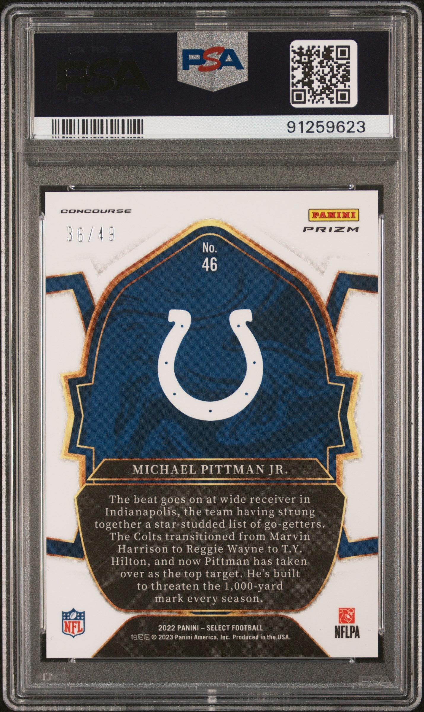 2022 Panini Select Michael Pittman JR. #46 Orange Prizm /49 PSA 10 - /49