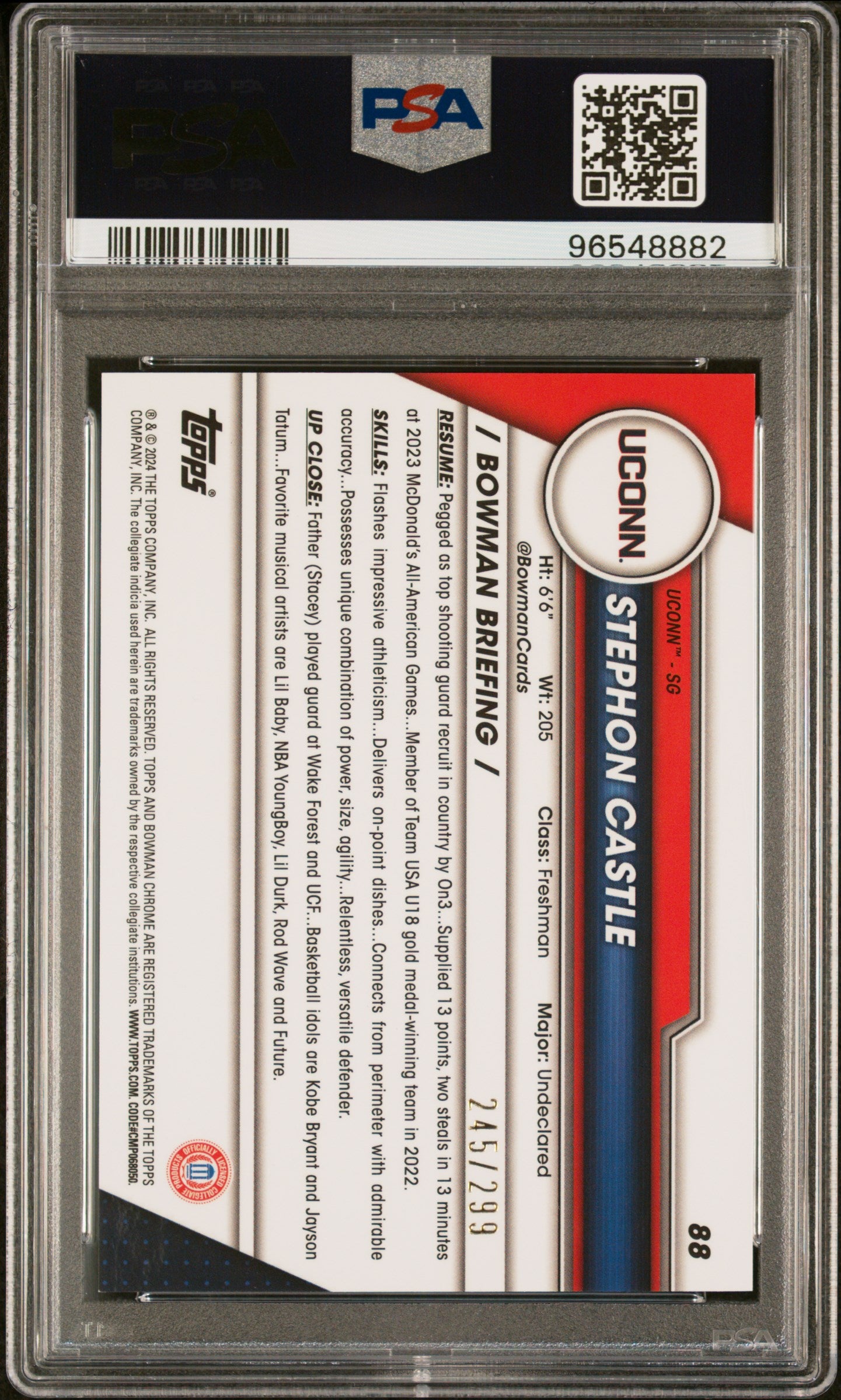 2023 Bowman U Chrome Stephon Castle #88 Aqua Refractor /299 PSA 9 - /299 POP 5