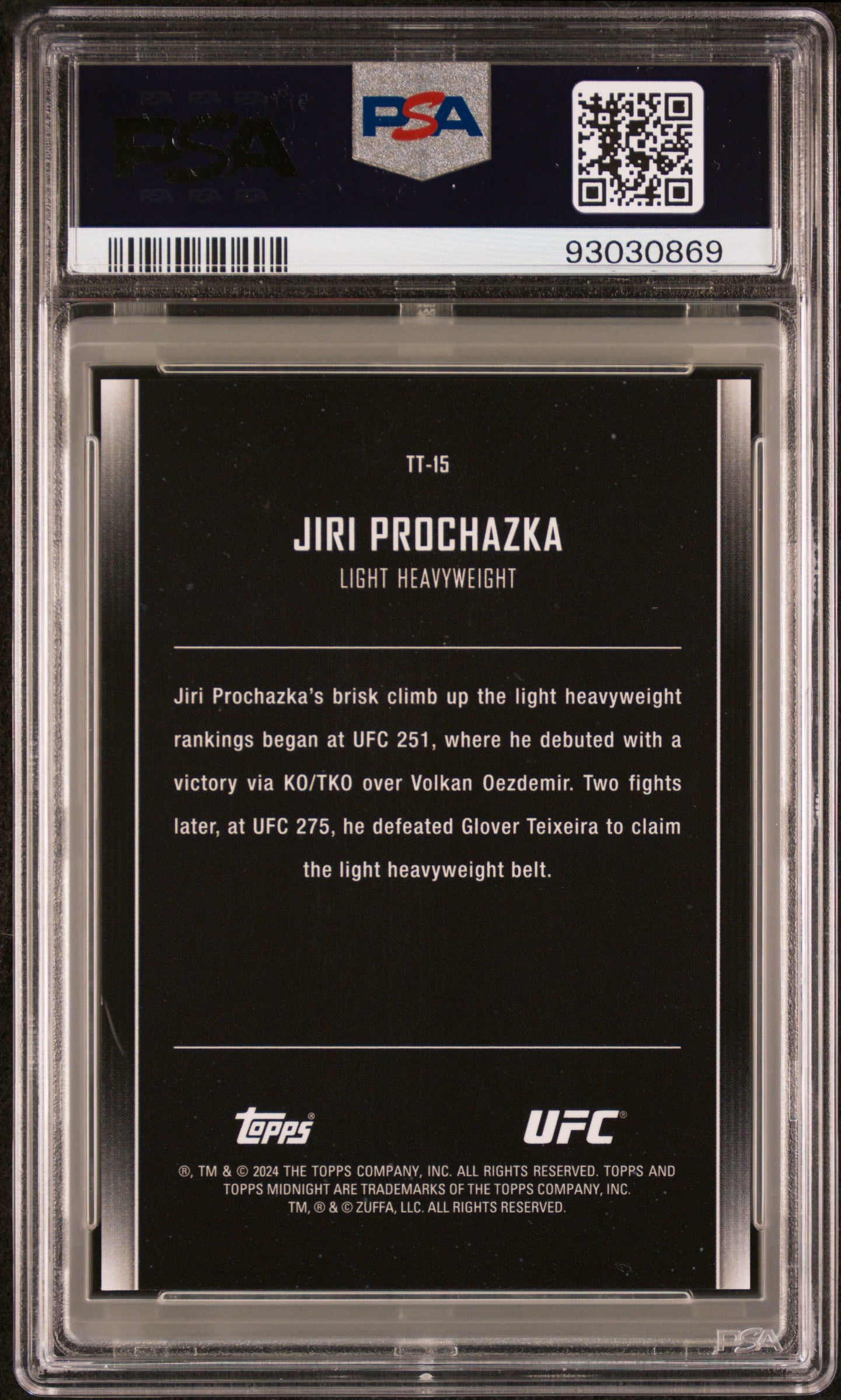 2024 Topps Midnight UFC Twilight Jiri Prochazka #TT15 PSA 10 - POP 1