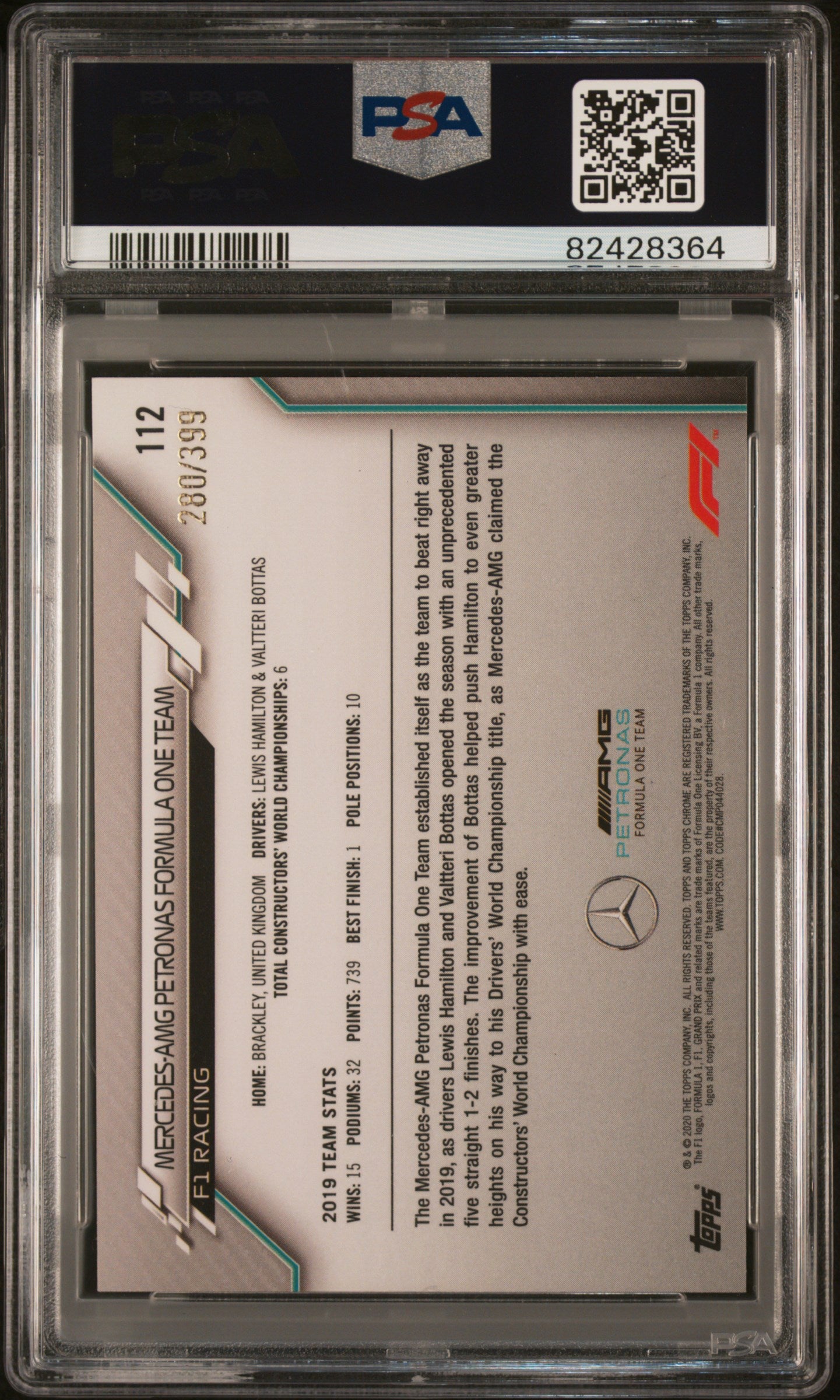 2020 Topps Chrome Formula 1 Mercedes-Amg Ptrns. #112 PSA 8