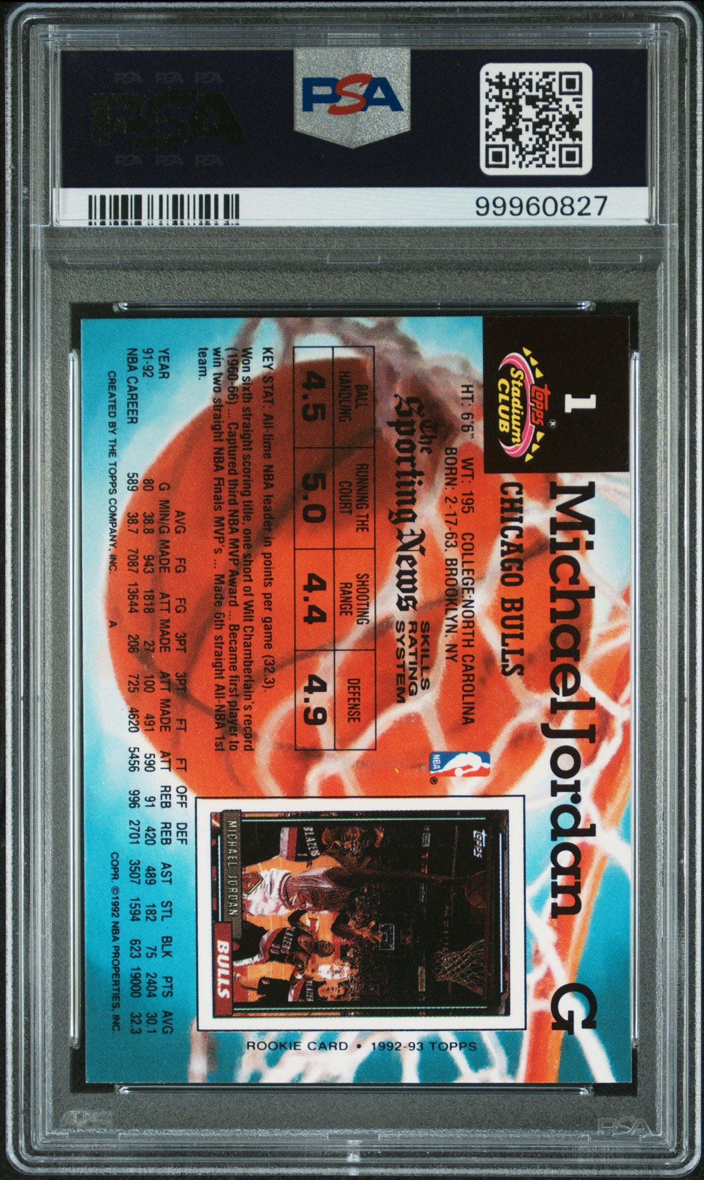 1992 Stadium Club Michael Jordan #1 PSA 7 - ICONIC JAM ON EWING