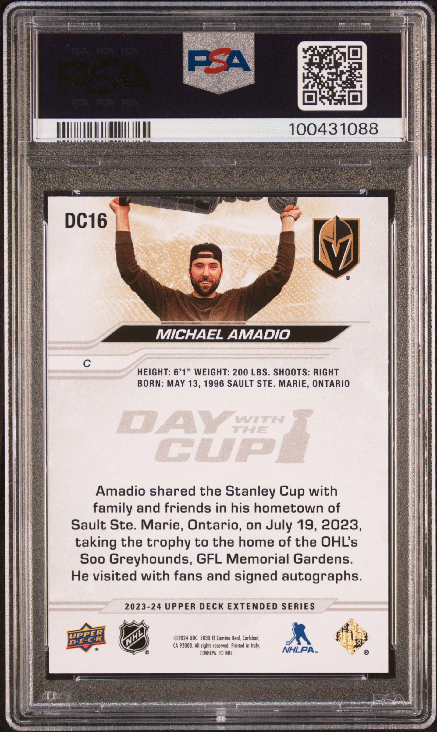 2023 Upper Deck Day With The Cup Michael Amadio #DC16 PSA 9