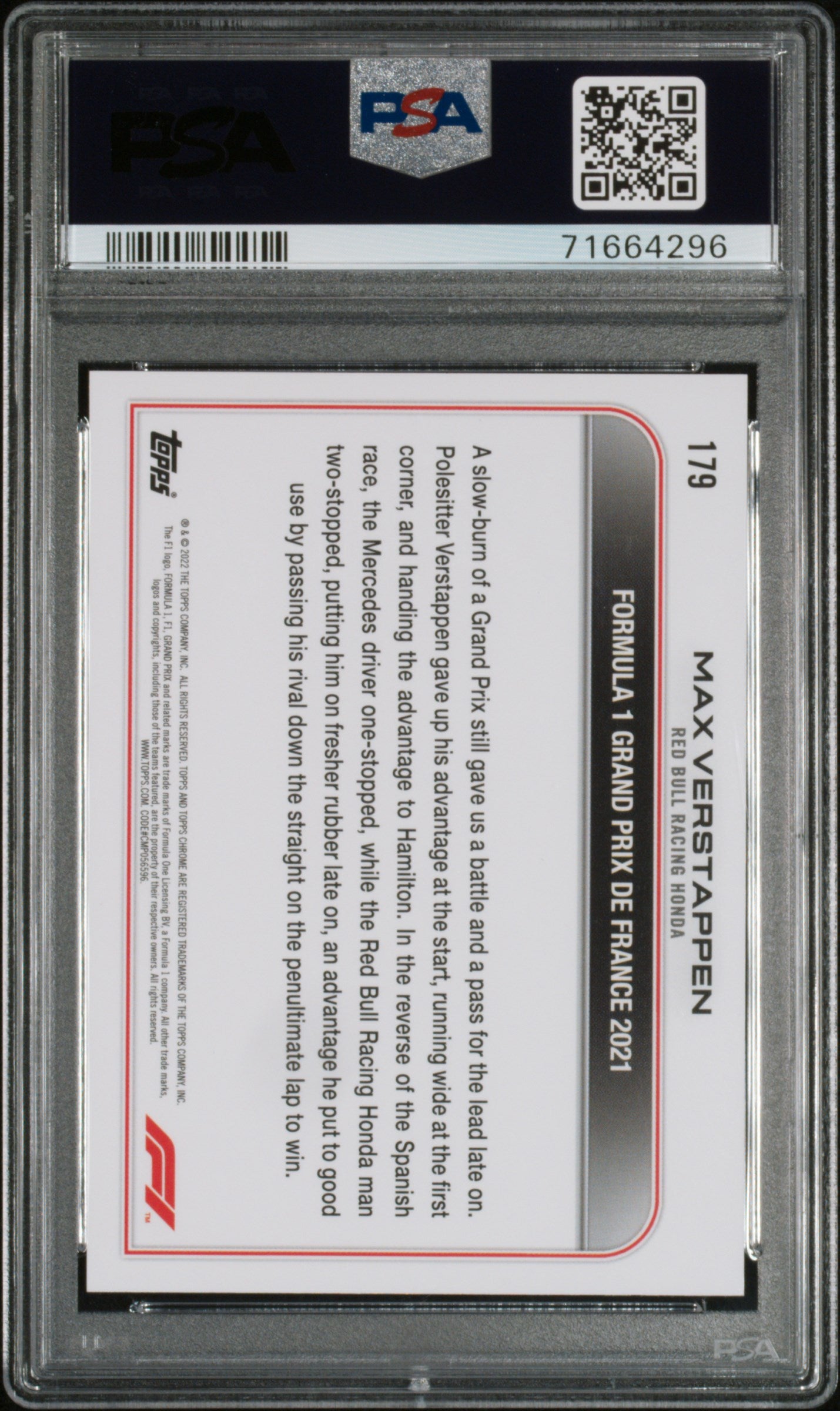 2022 Topps Chrome Formula 1 Max Verstappen #179 PSA 9