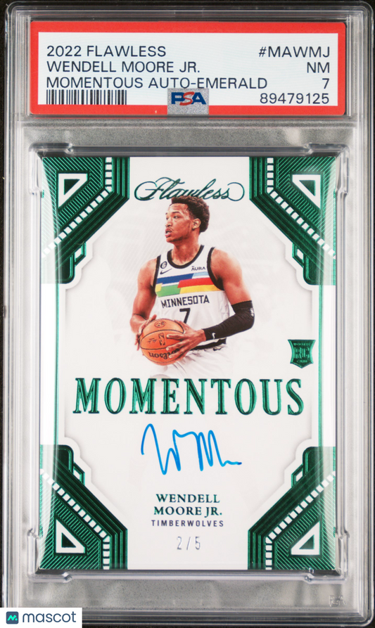 2022 Panini Flawless Autograph Wendell Moore JR. POP 1 ROOKIE  PSA 7 - /5 POP 1