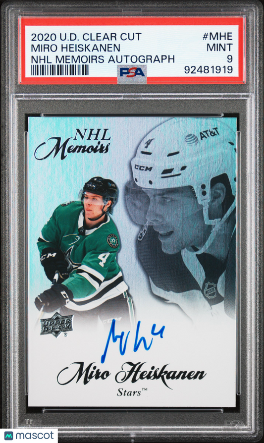 2020 Upper Deck Clear Cut NHL Memoirs Autographs Miro Heiskanen #MHE PSA 9