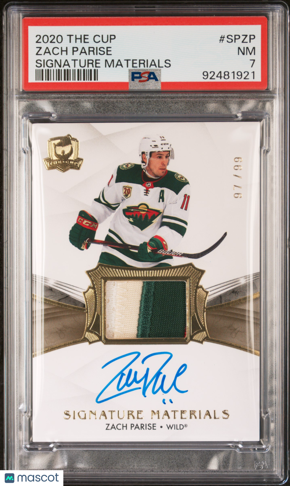 2020 Upper Deck The Cup Signature Materials Zach Parise #SPZP Signature Materials PSA 7